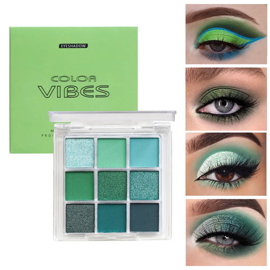 9-Color Glitter Eyeshadow Palette – Avocado Green Matte & Shimmer