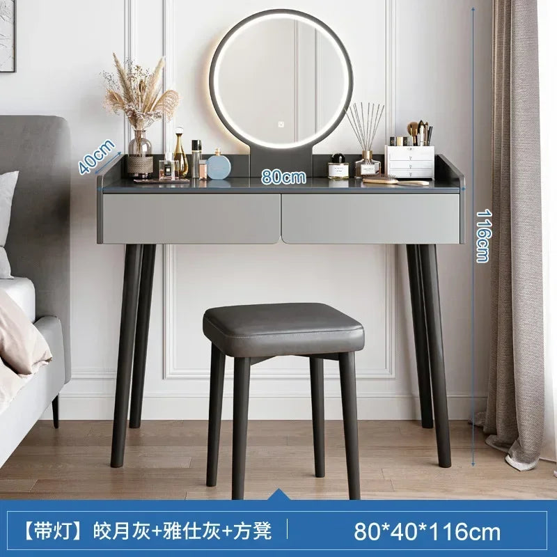 Dressers for Bedroom Dressing Tables with LED Dimming Mirror Vanity Table 2 Drawers Makeup Dresser for Bedroom Girls Furniture