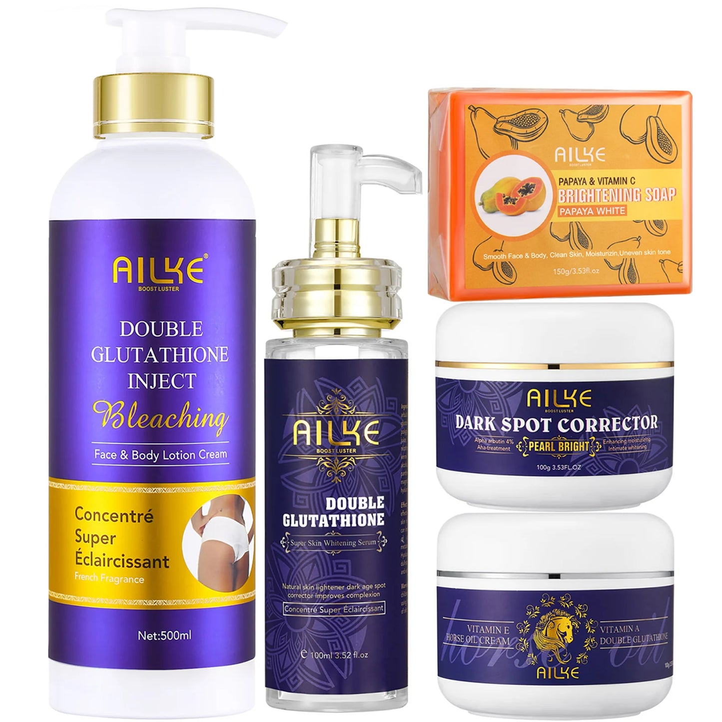 AILKE Glutathione 5-in-1 Skincare Kit – Lotion, Serum & Soap