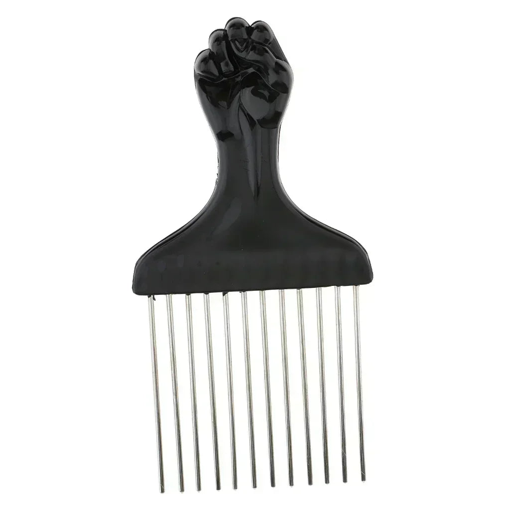Black Fist Afro Pick Metal Wide Teeth Hair Comb For Volumizing Hair Styling Anti-static Comb Brush Detangling Comb
