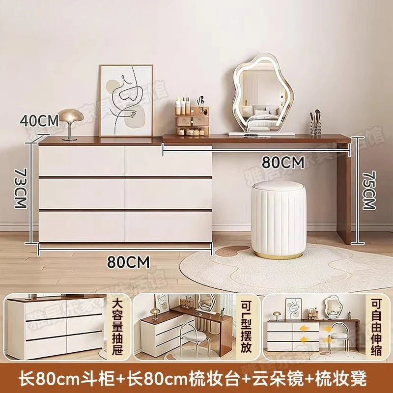 L-Shaped Corner Vanity Desk with Mirror & Stool