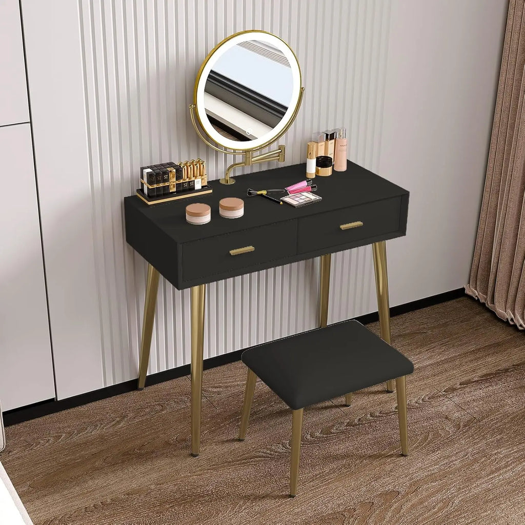 Leather-Wrapped Vanity Desk with Rotating Mirror & Stool — Vanity Furniture, Leather Vanity | Beautifully Within