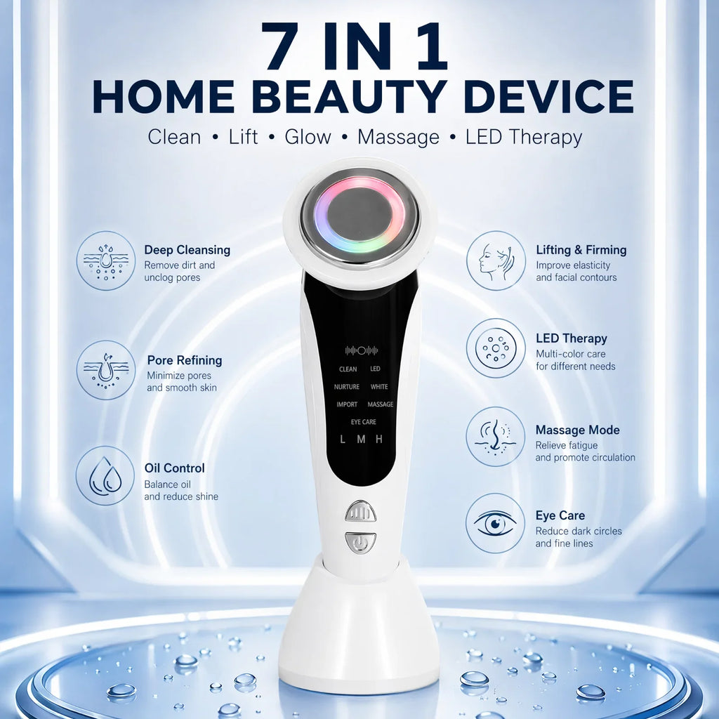 7 In 1 LED Light Therapy Facial Massager Serum Infusion Rechargeable Device