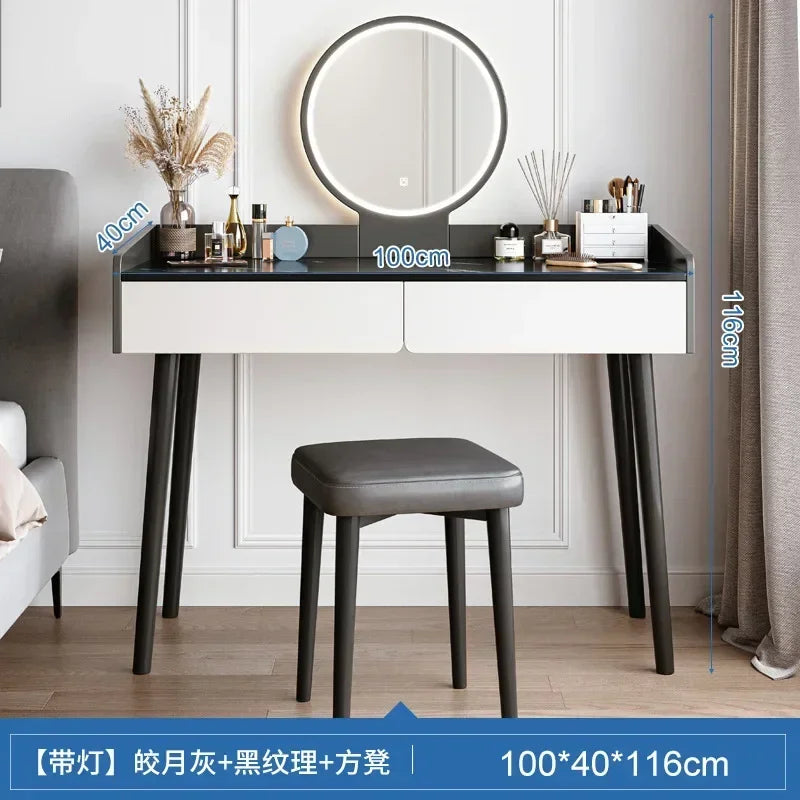 Dressers for Bedroom Dressing Tables with LED Dimming Mirror Vanity Table 2 Drawers Makeup Dresser for Bedroom Girls Furniture