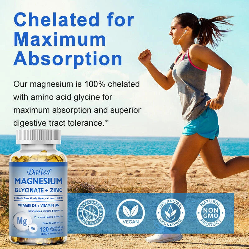 Magnesium + Zinc + D3 + B6 – Bone, Heart & Muscle Support Capsules