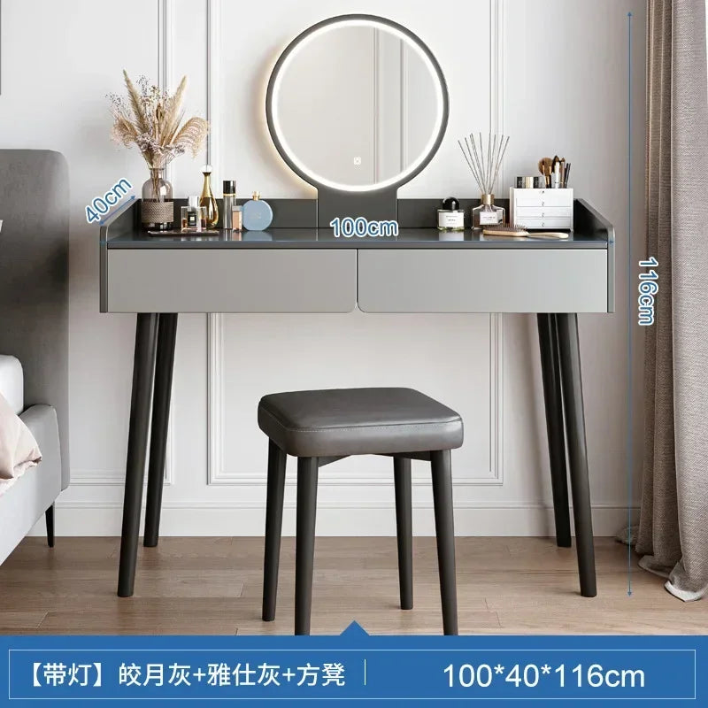 Dressers for Bedroom Dressing Tables with LED Dimming Mirror Vanity Table 2 Drawers Makeup Dresser for Bedroom Girls Furniture