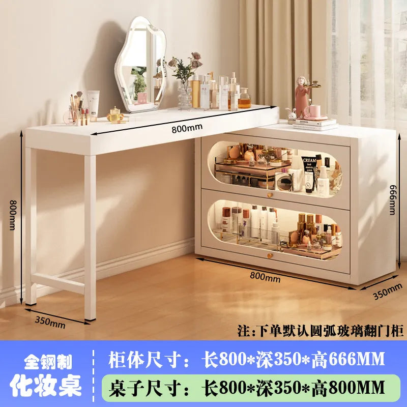 French-Style White Vanity Desk with Glass Cabinet