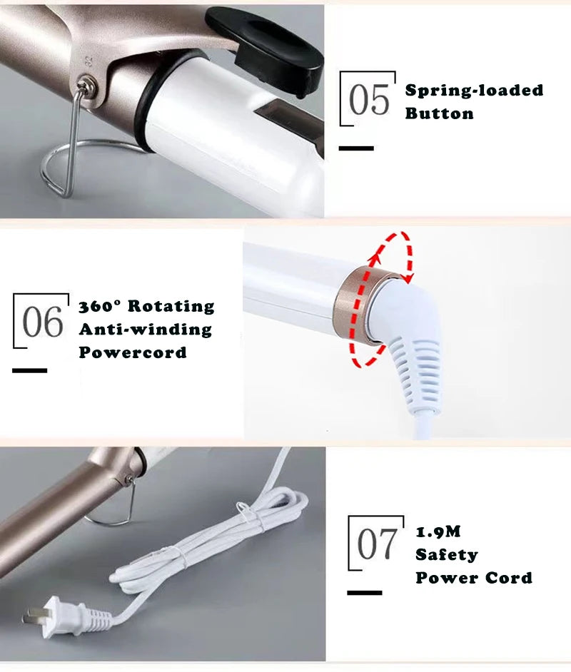 LCD Hair Curler Wand – Professional Curling Iron 9–38mm