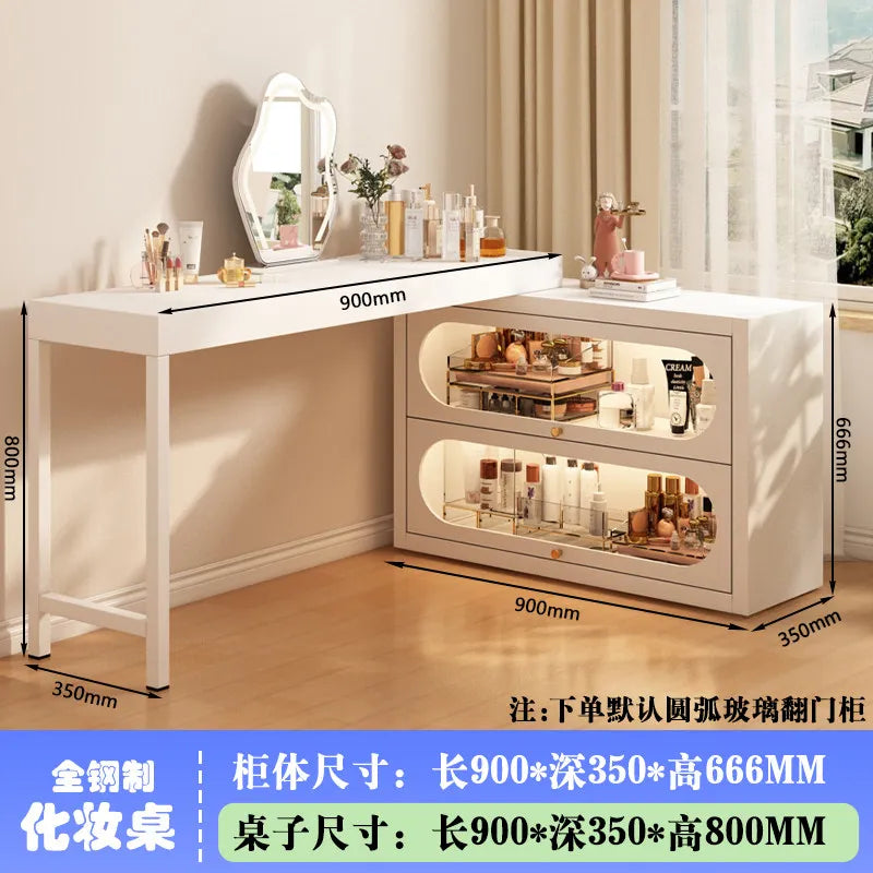 French-Style White Vanity Desk with Glass Cabinet