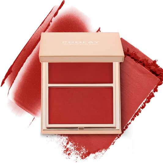 PHOFAY Cream & Powder Blush Duo – Matte & Dewy Finish