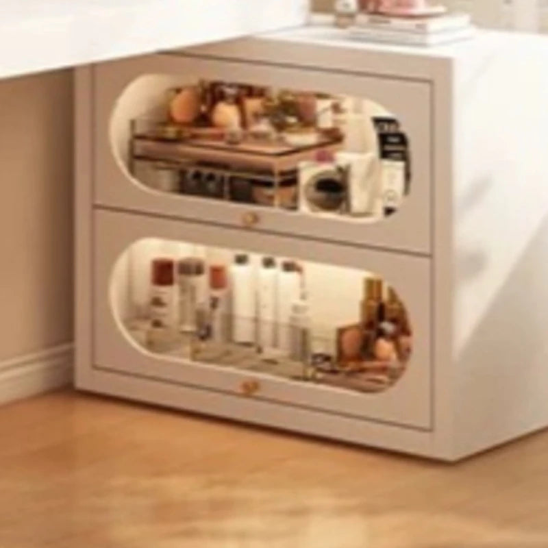 French-Style White Vanity Desk with Glass Cabinet