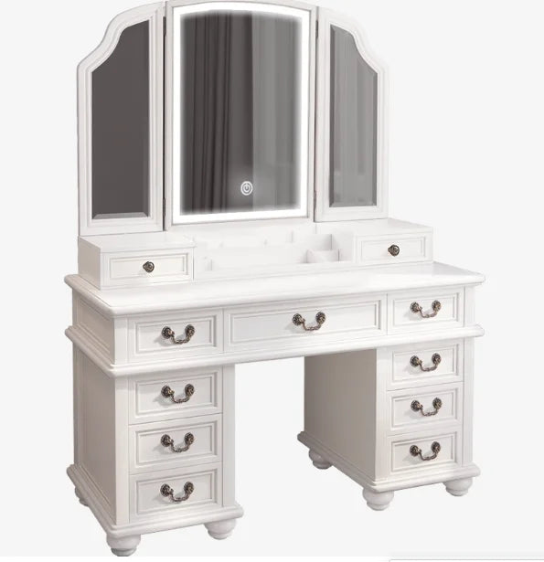 Farmhouse Corner Vanity Desk with Tri-Fold Mirror