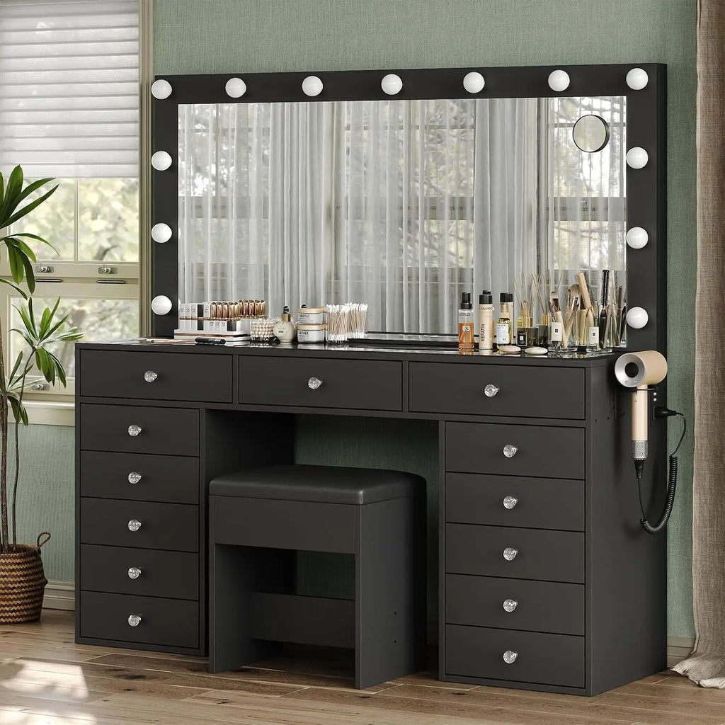 The Grand Vanity Desk with Charging Station & 13 Drawers