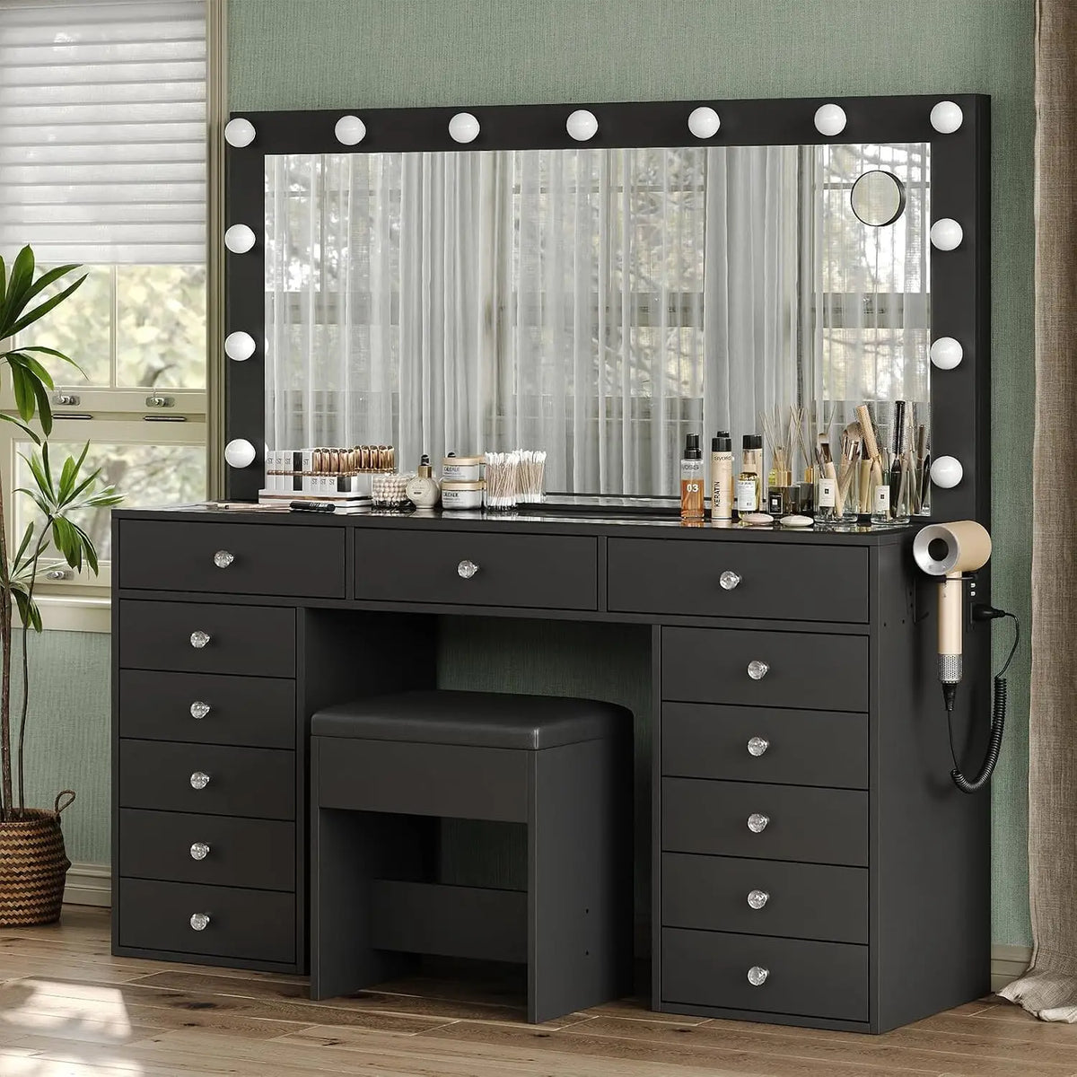 The Grand Vanity Desk with Charging Station & 13 Drawers