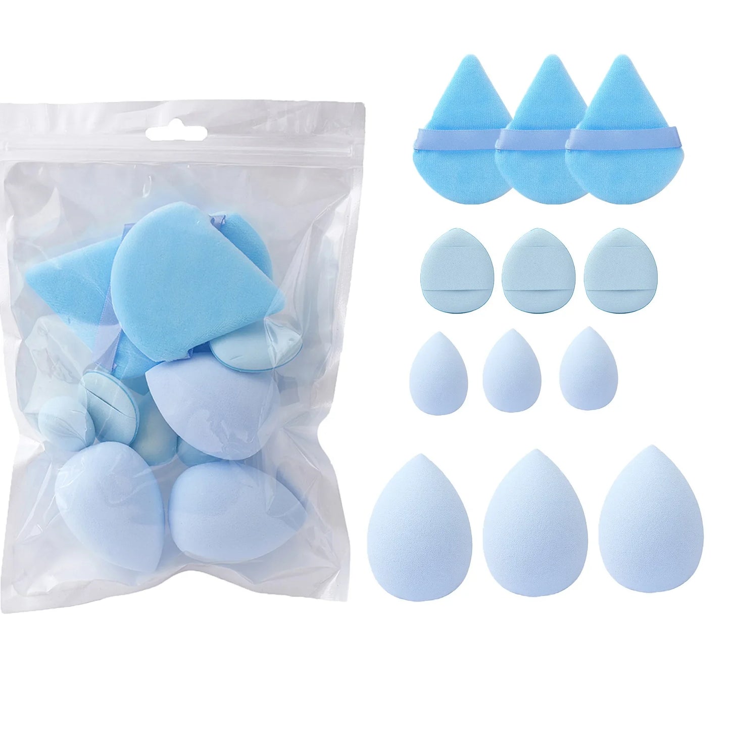 12PCS Cosmetic Puff Set – Triangle & Egg Blenders