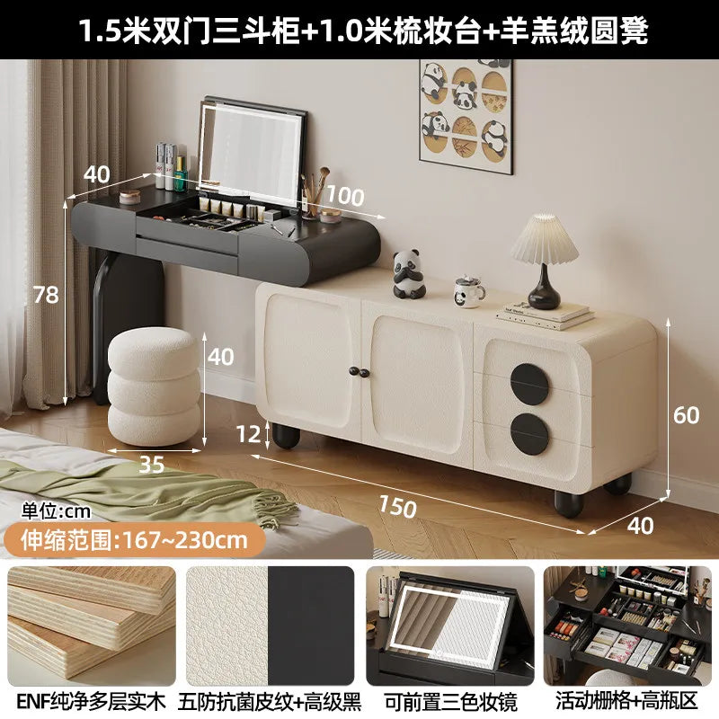Foldable Hidden Vanity Desk with Mirror