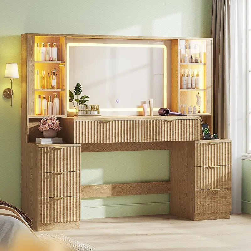 Fluted Wood Vanity Desk with Sound-Sync Lighting — Design meets a little bit of fun in this fluted wood vanity desk | Beautifully Within