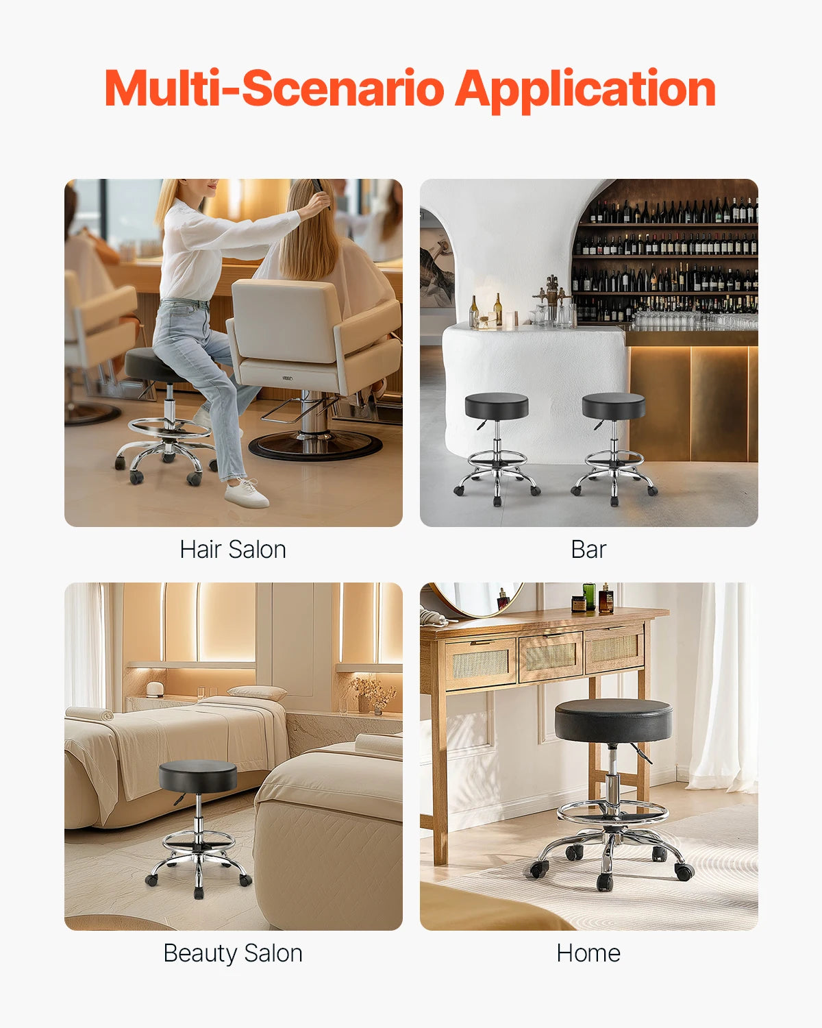 Professional Rolling Spa Stool with Back Support – Height Adjustable