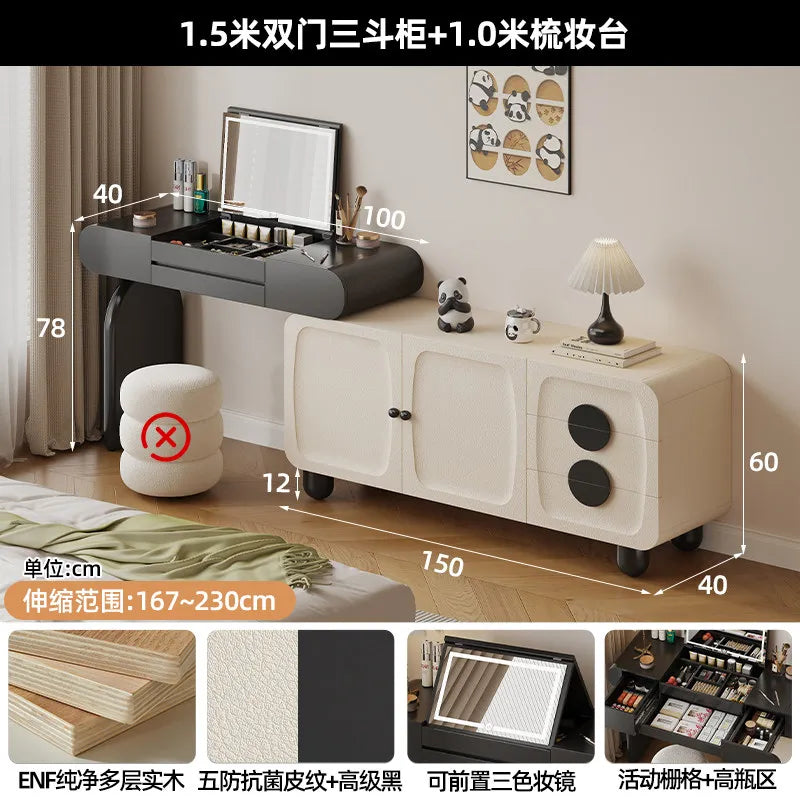 Foldable Hidden Vanity Desk with Mirror