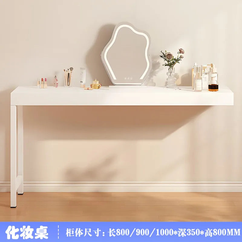 French-Style White Vanity Desk with Glass Cabinet