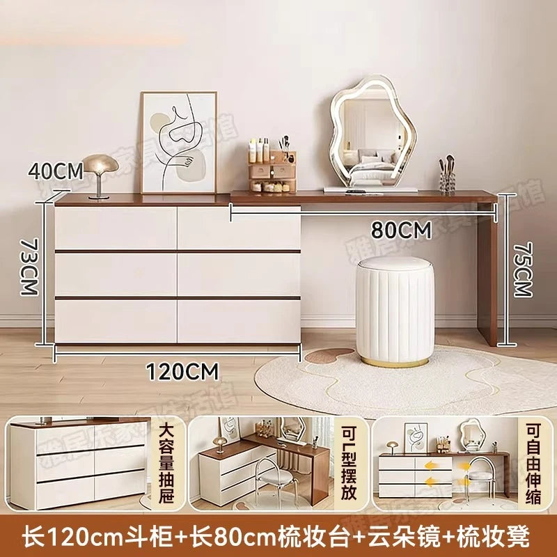 L-Shaped Corner Vanity Desk with Mirror & Stool