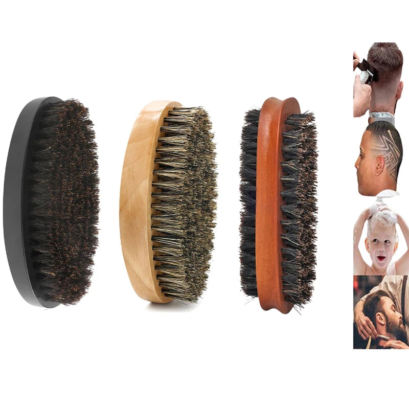 Men’s Boar Bristle Wave Brush – Wooden Double-Sided Beard Brush