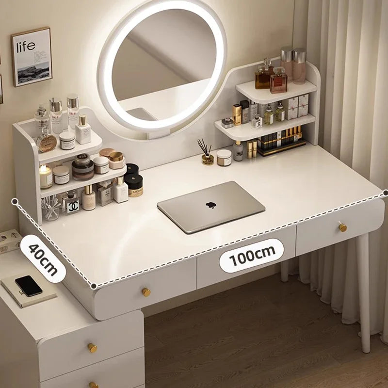 Italian Minimalist Vanity Table Glam Trendy Multifunctional Bedroom Vanity Table With Lights Cute Meuble Rangement Furniture
