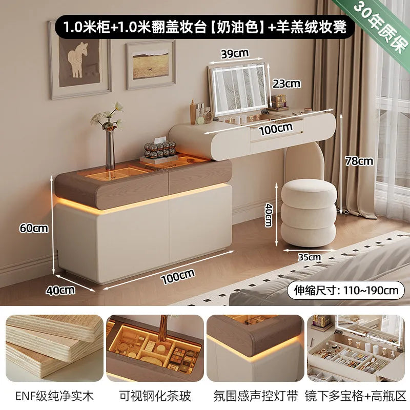 Foldable Hidden Vanity Desk with Mirror