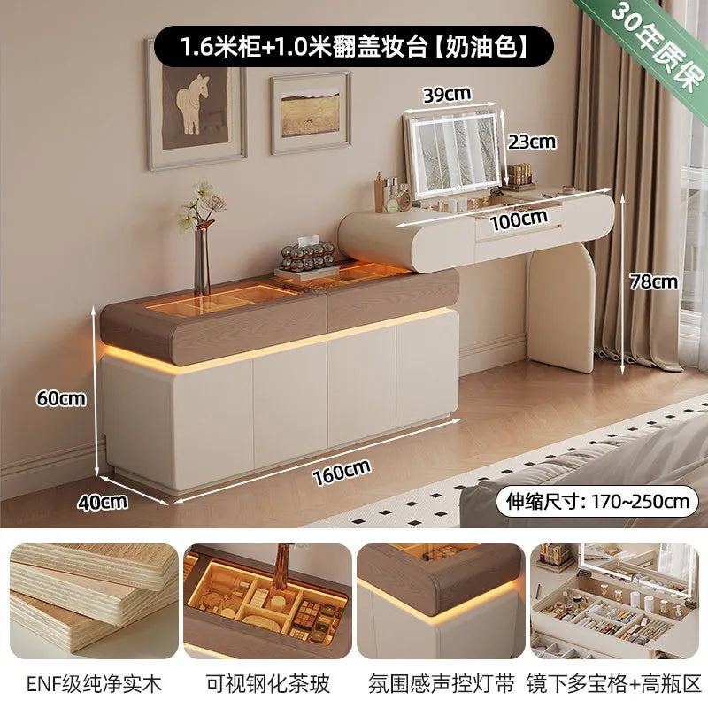 Foldable Hidden Vanity Desk with Mirror