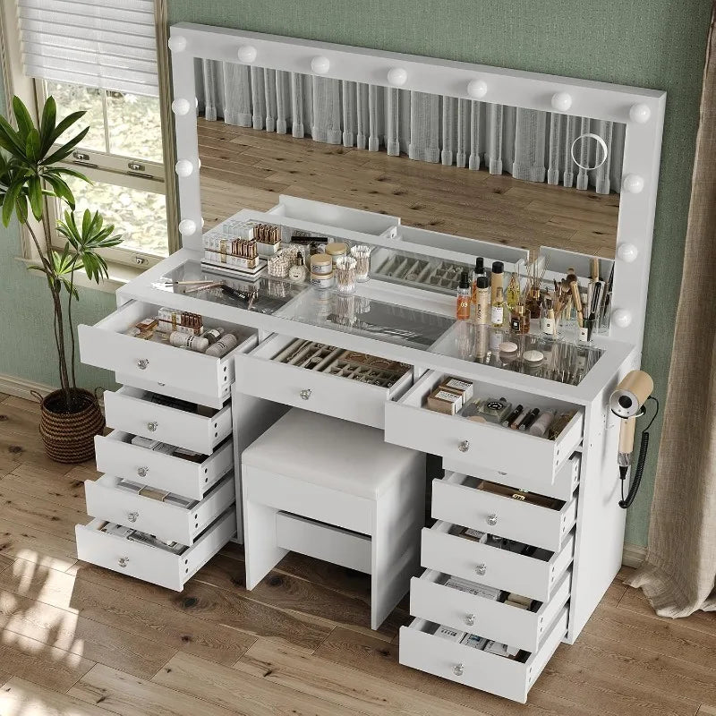 The Grand Vanity Desk with Charging Station & 13 Drawers