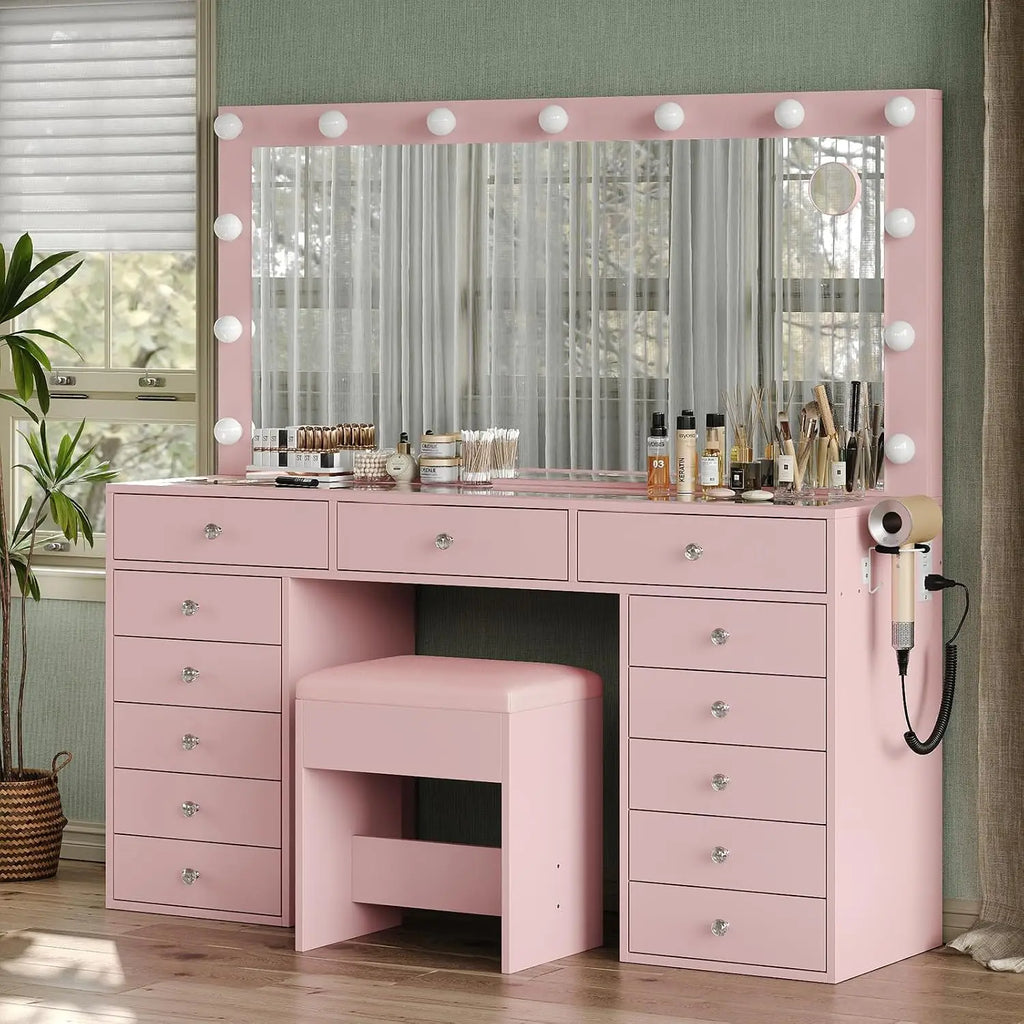 The Grand Vanity Desk with Charging Station & 13 Drawers