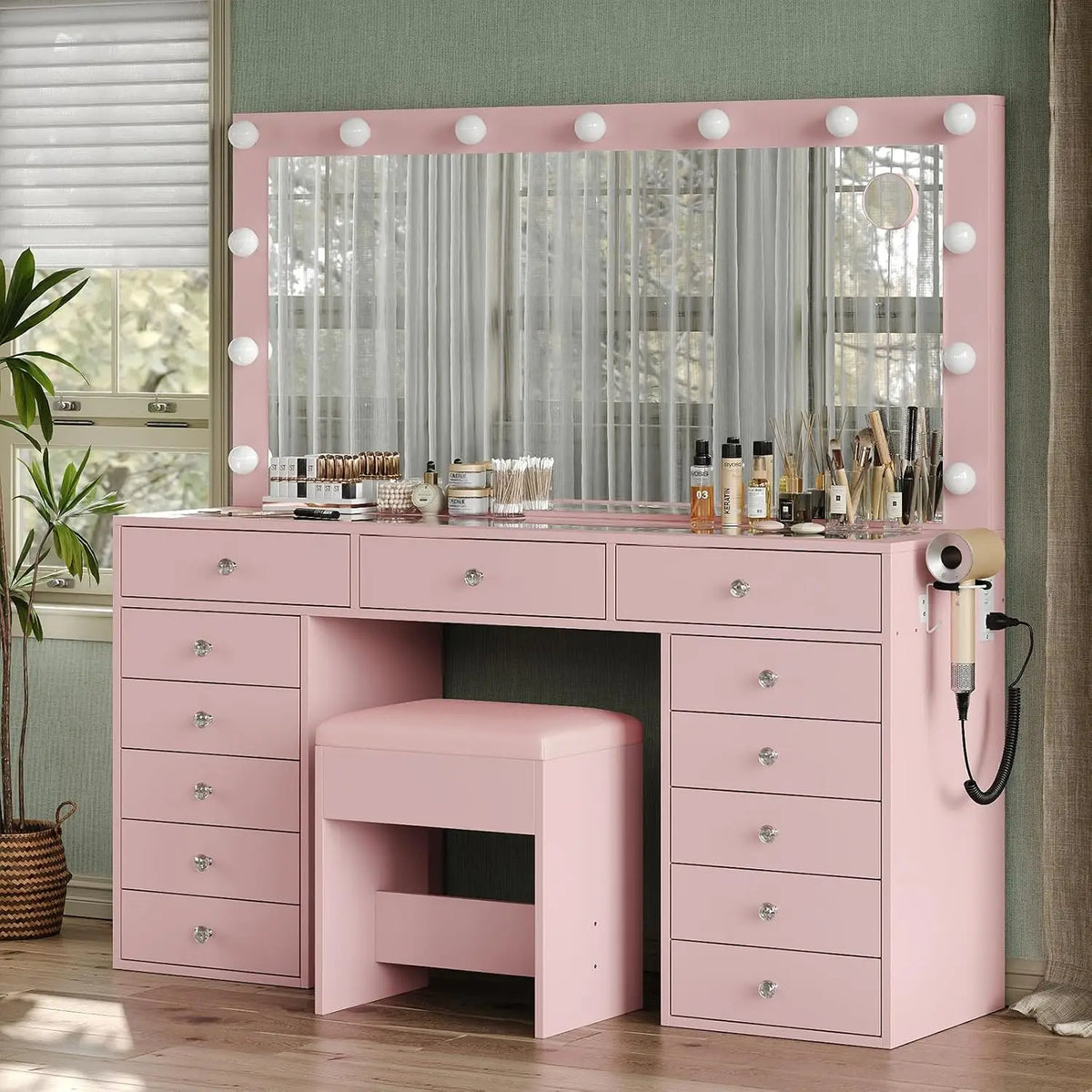 The Grand Vanity Desk with Charging Station & 13 Drawers