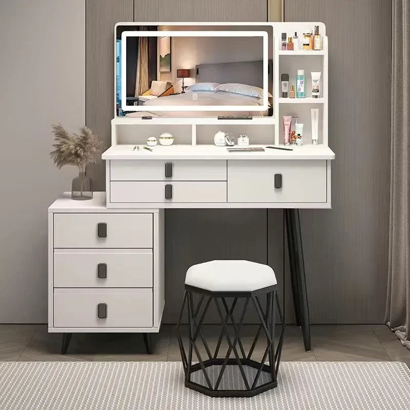 Luxury Vanity Makeup  Dressing Table Makeup Vanity with Lights 5 Drawers and Cabinets Dressing Table Set with Large Mirror Desk