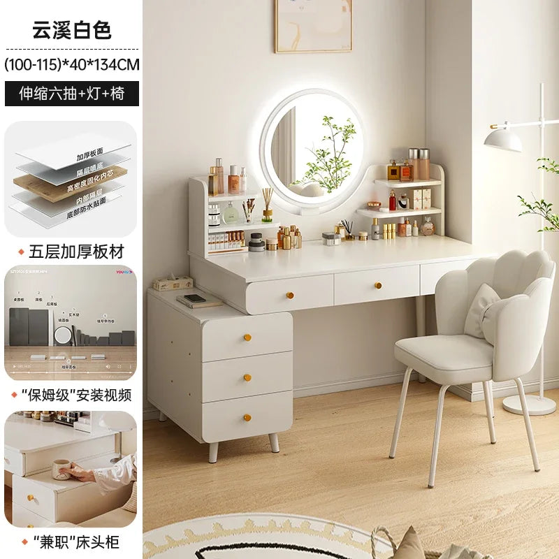Italian Minimalist Vanity Table Glam Trendy Multifunctional Bedroom Vanity Table With Lights Cute Meuble Rangement Furniture