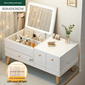 Window Seat Vanity Table with LED Mirror & Storage Drawers