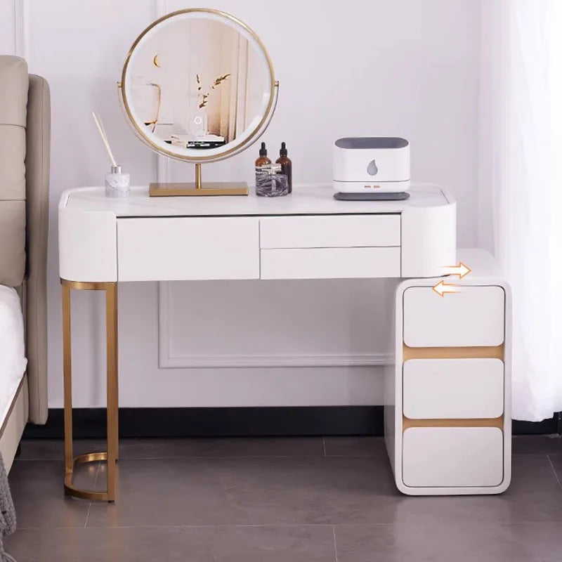 White Modern Vanity Table with Mirror & Stool — Vanity Furniture, Bedroom Furniture | Beautifully Within