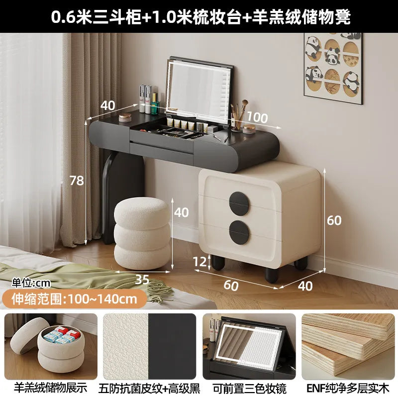 Foldable Hidden Vanity Desk with Mirror