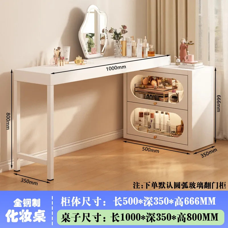 French-Style White Vanity Desk with Glass Cabinet