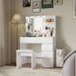 Vanity, Makeup Vanity Desk Set With Mirror & Light, Dressing Table Storage Lots With Power Strip, 3 Lighting Modes
