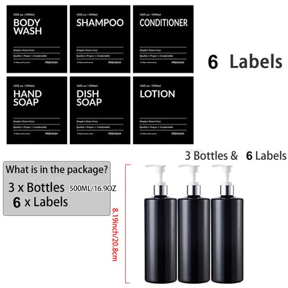 3PCS Bathroom Soap & Shampoo Dispenser – 500ml Labels