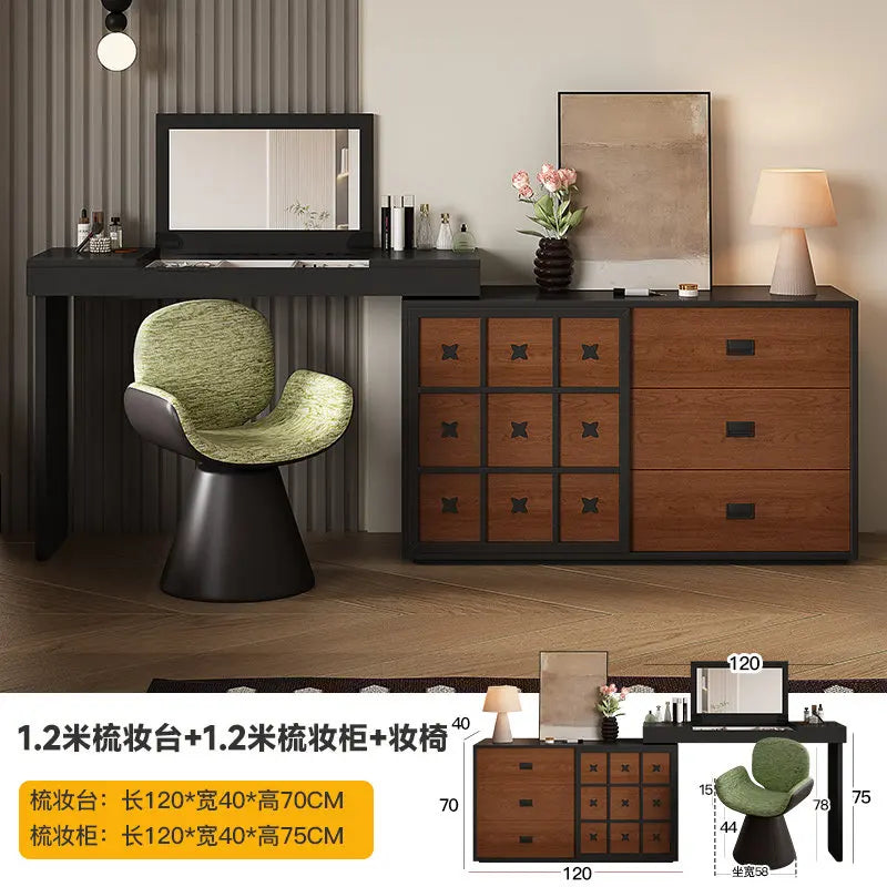 Vintage Corner Vanity Table with Mirror & Stool