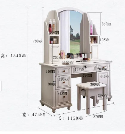 Farmhouse Corner Vanity Desk with Tri-Fold Mirror