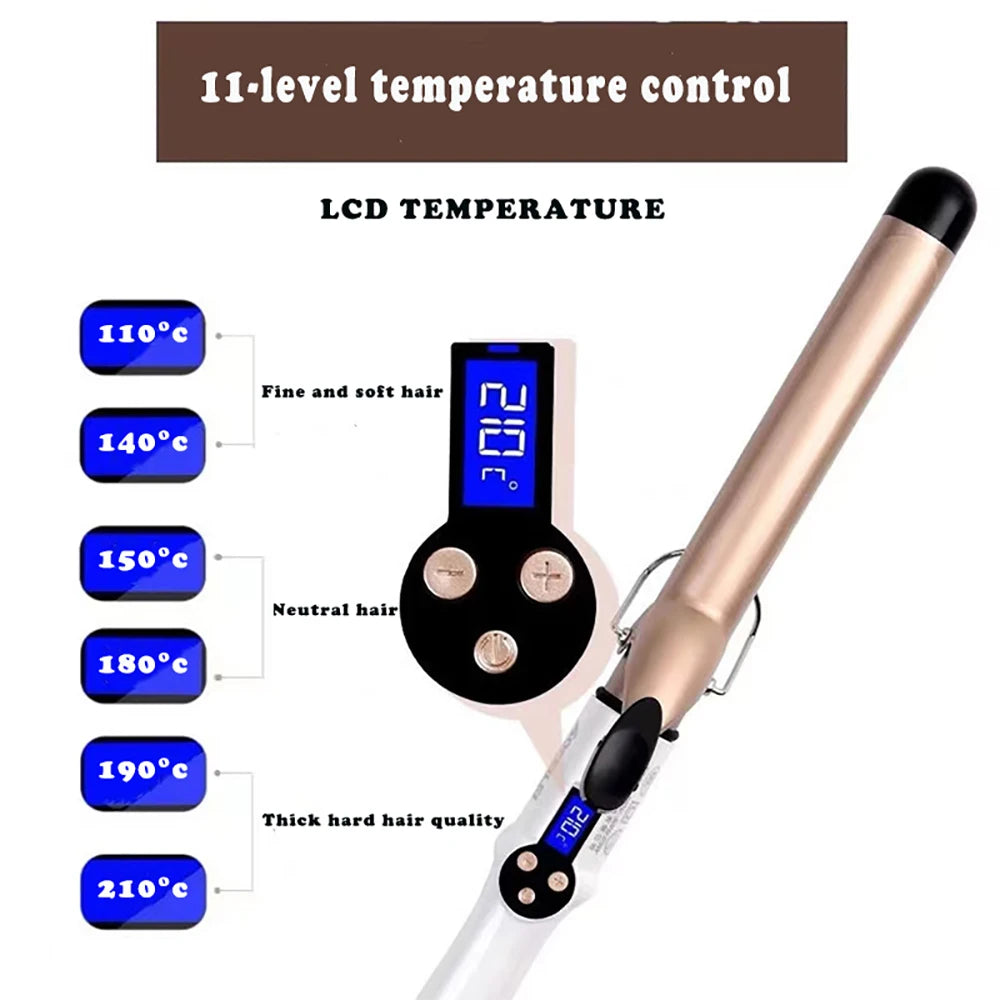 LCD Hair Curler Wand – Professional Curling Iron 9–38mm