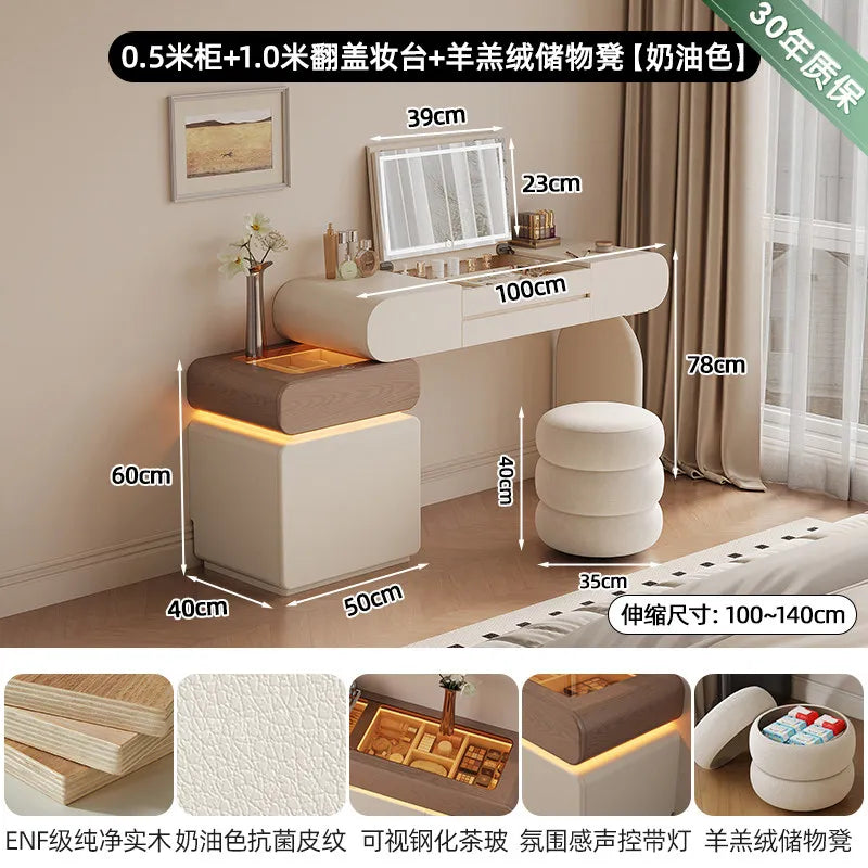 Foldable Hidden Vanity Desk with Mirror