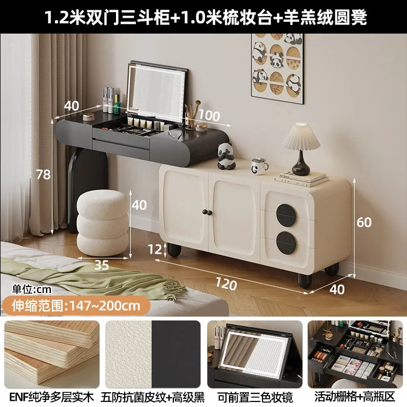 Foldable Hidden Vanity Desk with Mirror