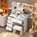 LED Makeup Vanity Set with Sliding Mirror, 6 Drawers & Stool