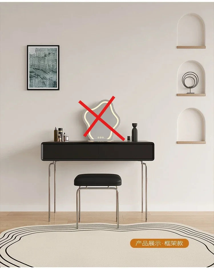 Luxury Makeup Vanity Desk with Mirror and Lights, Dressing Table with Stool Stainless Steel Legs 5 Drawers, Modern Makeup Desk