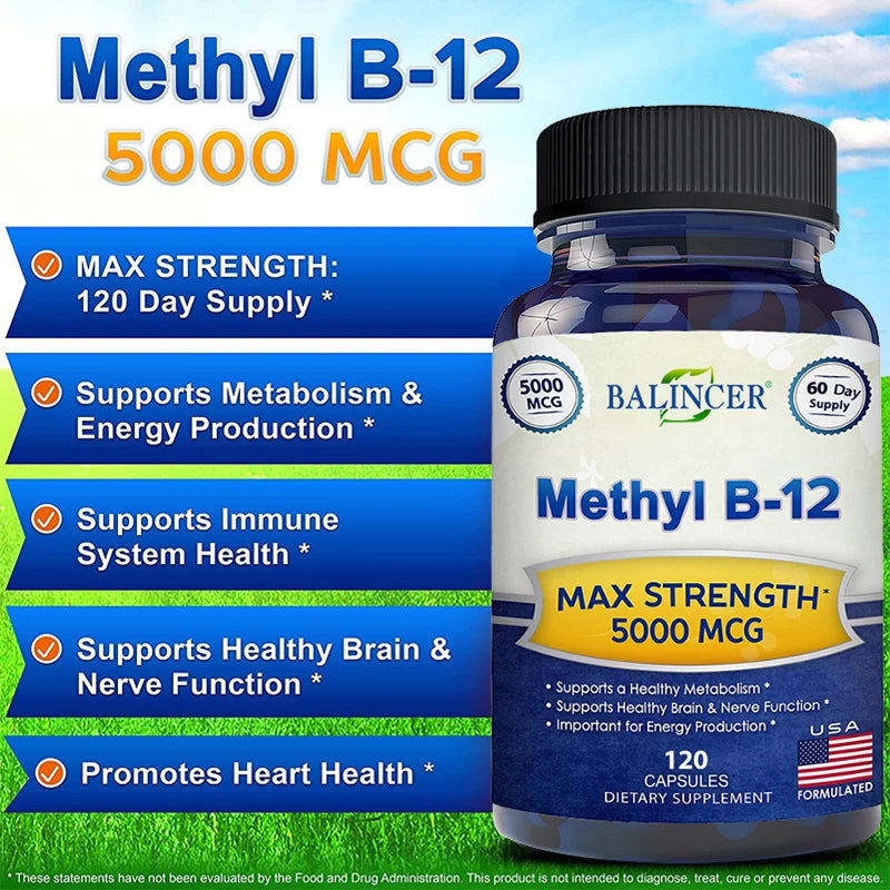 Vitamin B12 5000mcg – Energy, Brain & Heart Health Support