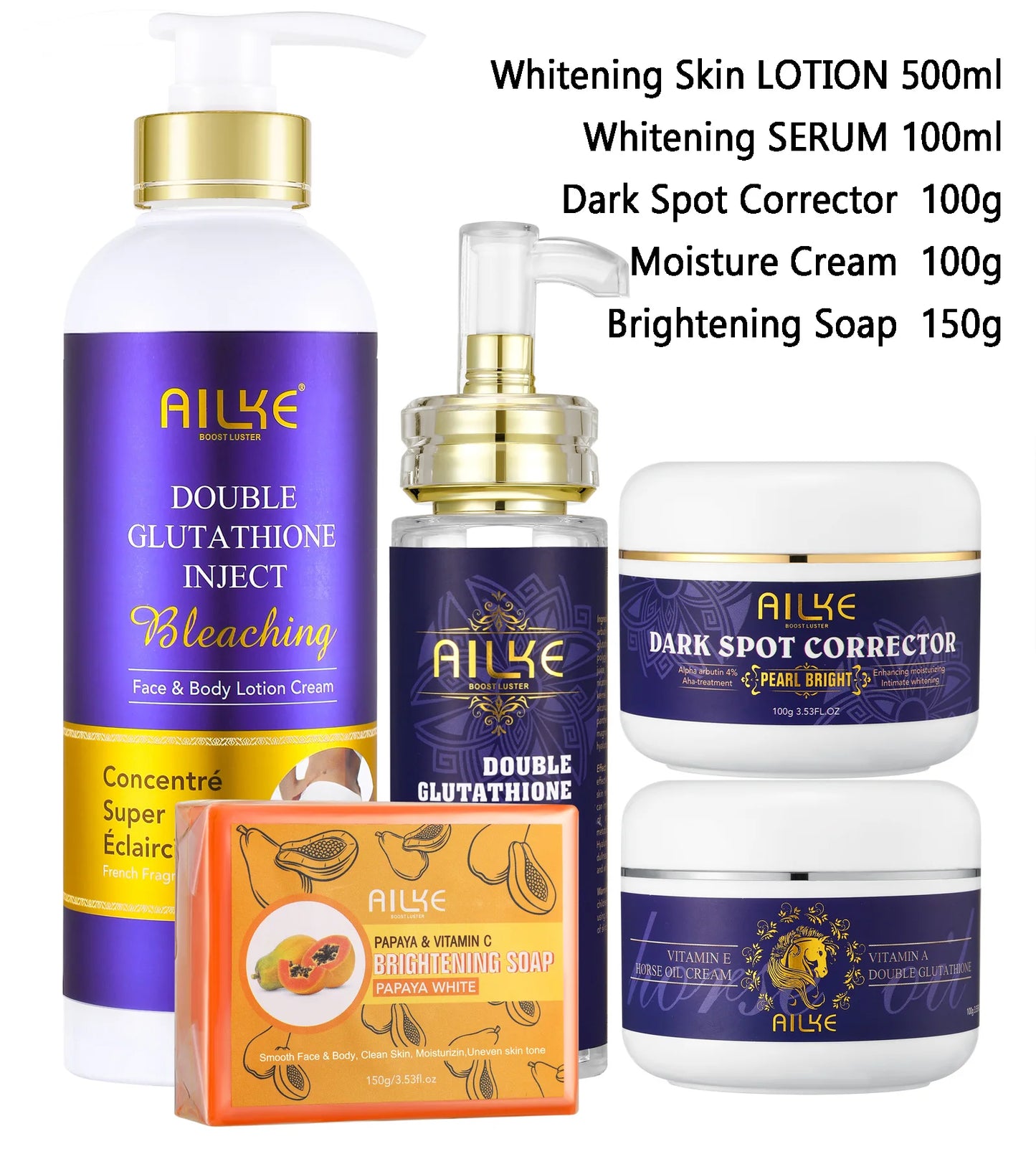 AILKE Glutathione 5-in-1 Skincare Kit – Lotion, Serum & Soap