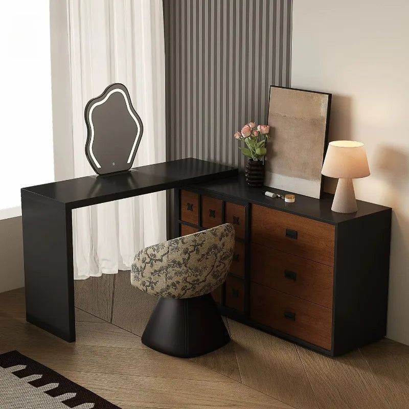 Vintage Corner Vanity Table with Mirror & Stool
